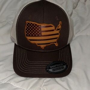 Brown and Cream USA Outline Flag Snapback Hat